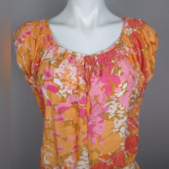 Talbots Pink Orange Silk Floral Drop Waist Dress Size Medium - Picture 13 of 14